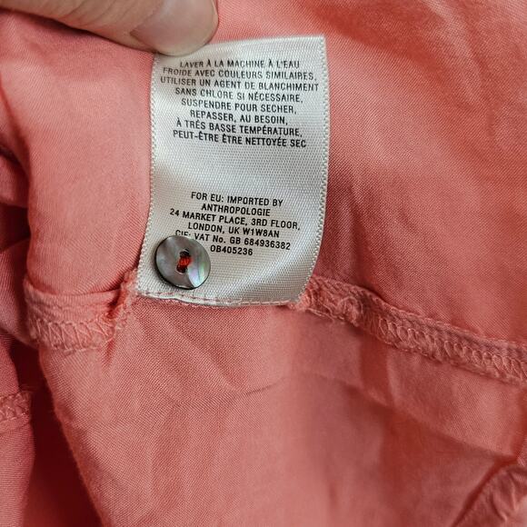 Anthropologie Maeve Coral Blouse Women's Size 2 Pocket Long Sleeve Boho NWOT - Picture 6 of 6